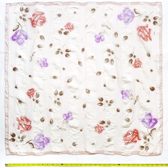 Unbranded Accessories - FLORAL SEMI-SHEER Satin & Polyester Square Scarf